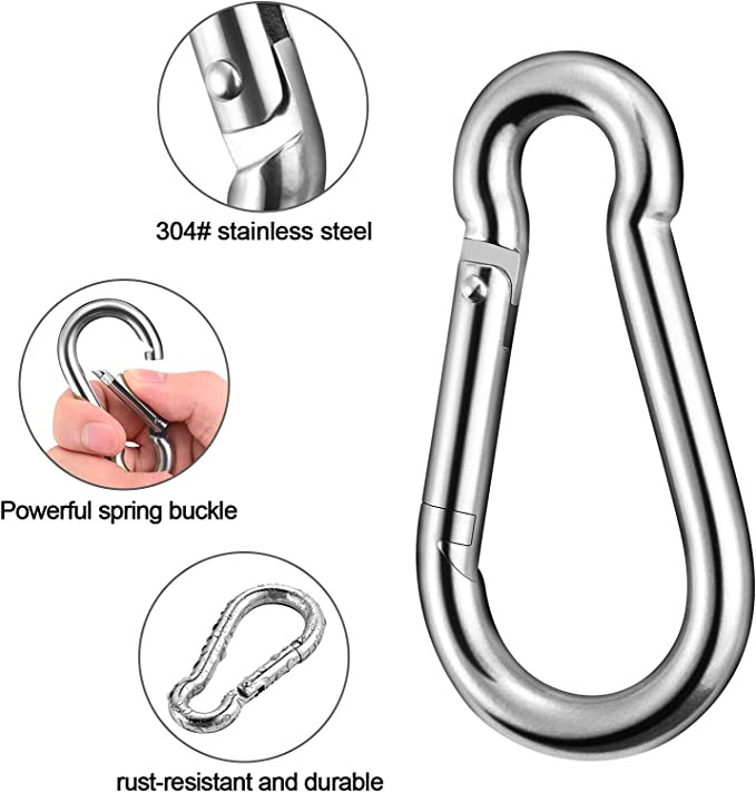 Stainless Steel 304 Carabiner Clips, (3.87 In-9.85cm) Heavy Duty Spring  Snap Hook,Galvanized Steel Quick Link Clip for Boat, Outdoor Equipment Gear